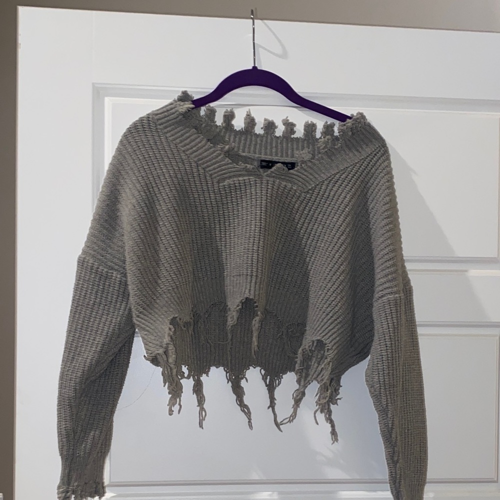 Zaful Charcoal Distressed Knit Sweater